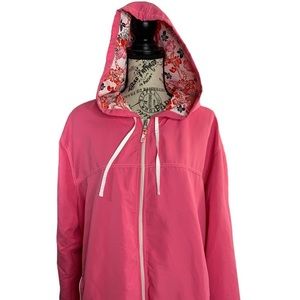 THREE HEARTS Pink Windbreaker Hooded Zippered Jacket Pockets Drawstring women 3X